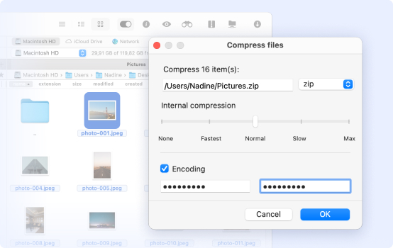 Compress files on Mac - Commander One