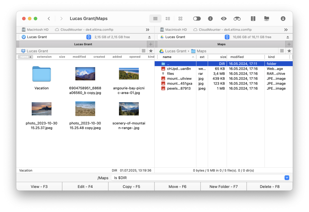 Graphical user interface Dual-pane interface of Commander One