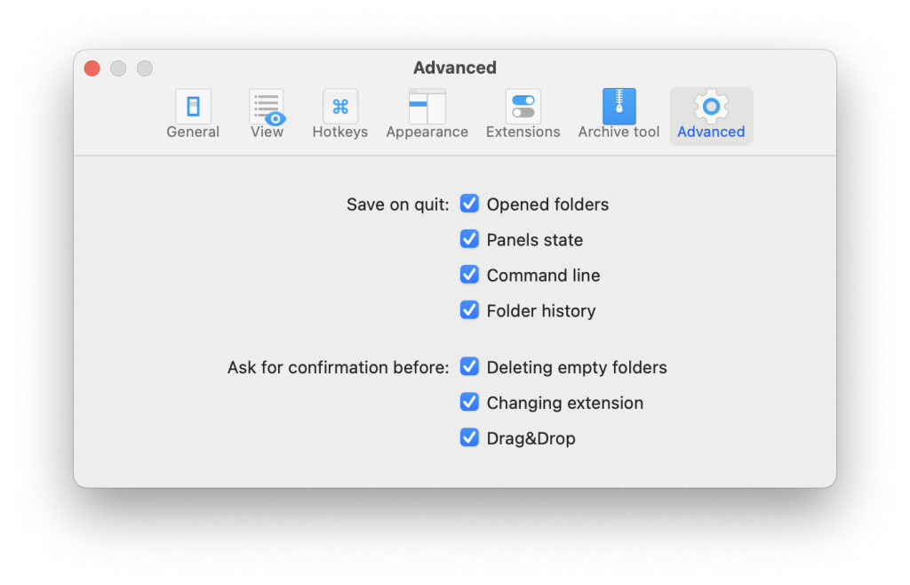 The Advanced tab Advanced tab in Commander One
