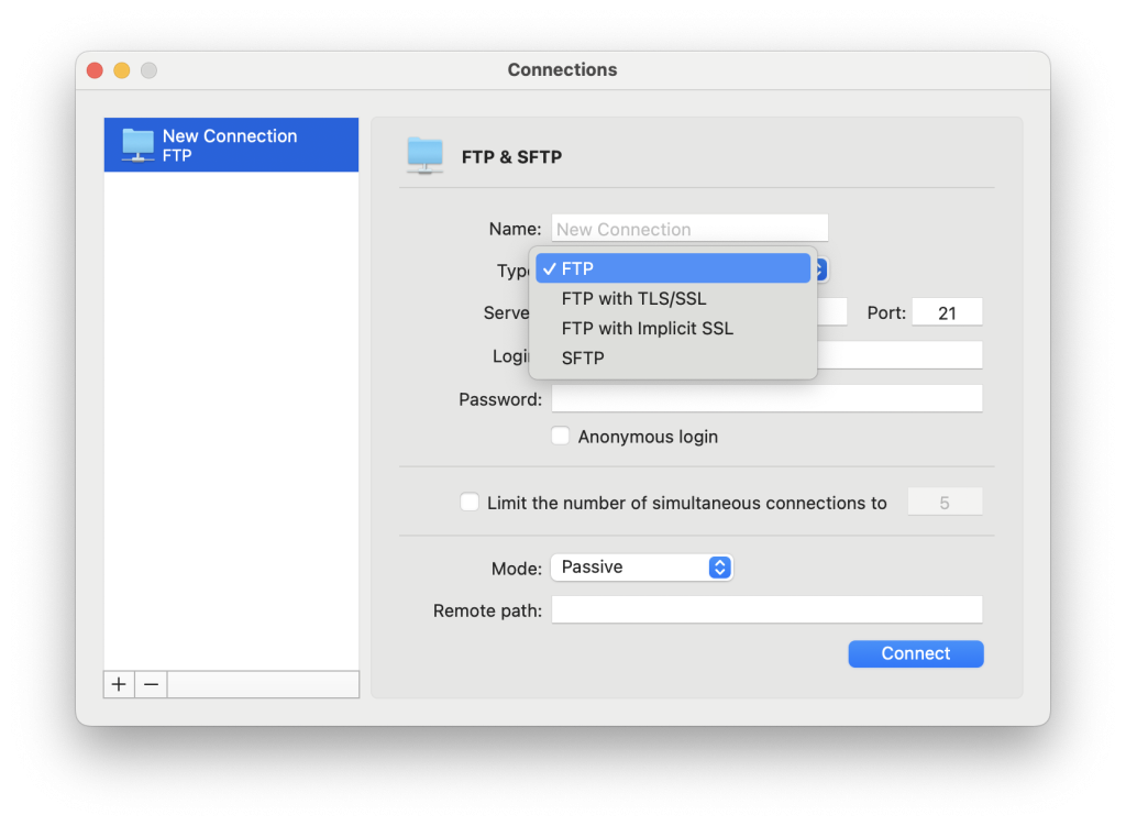 New connection Choose connection name