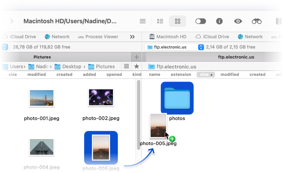 Access FTP and manage files within the application's interface. Access FTP and manage files within the application's interface.