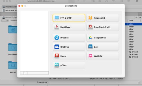 FTP in the Connections list