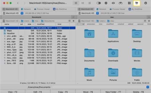 Connection manager in Commander One on macOS