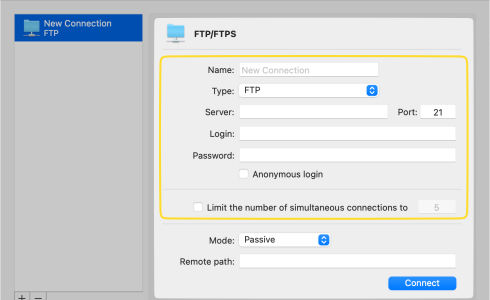 Empty fields for FTP server data