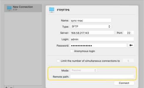 The Remote path field in Commander One