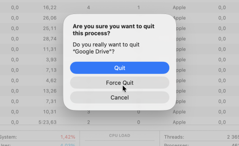 Choose Force Quit in the pop-up window