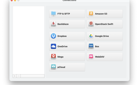 Select the connection type, such as FTP, SFTP, WebDAV